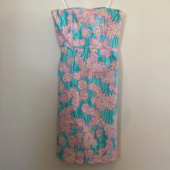 Vintage Lilly Pulitzer Blue Grass Lion print strapless dress - Picture 1 of 8